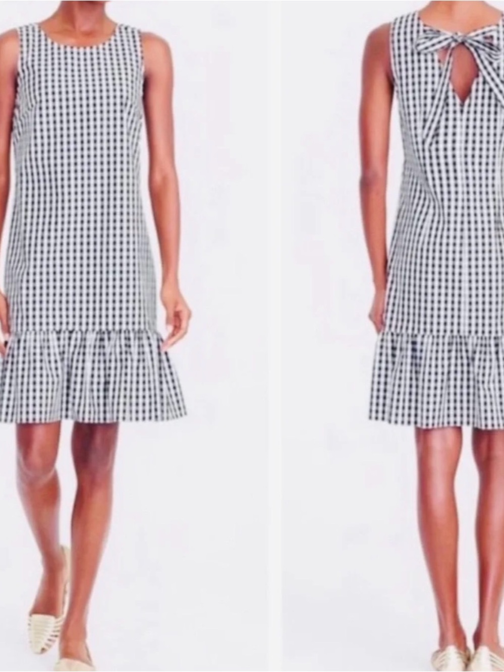 J. Crew Black and White Gingham Ruffle-Hem Mini Dress